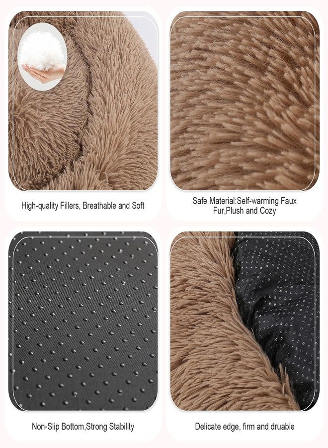 PAWSOME Dog Bed, Cat Calming Bed, Faux Fur Pillow Pet Donut Cuddler Round Plush Bed for Large Medium Small Dogs and Cats (Brown, M) - Image 3